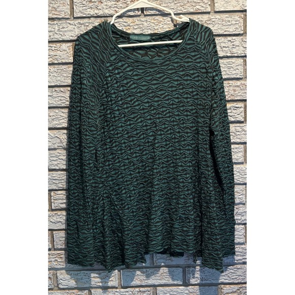 cut loose Tops - Cut Loose Womens XL Teal Green Black Textured Crinkle Knit Long Sleeve Top